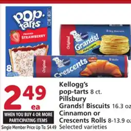 Albertsons Kellogg's pop-tarts 8 ct. Pillsbury Grands! Biscuits 16.3 oz. Cinnamon or Crescents Rolls 8-13.9 oz offer