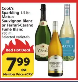 Albertsons Cook's Sparkling 1.5 ltr. Matua Sauvignon Blanc or Ferrari-Carano Fumé Blanc 750 ml offer