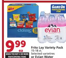 Albertsons Frito Lay Variety Pack 15-18 ct., Evian Water 6 pack, 33.8 oz offer
