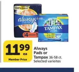 Albertsons Always Pads or Tampax offer