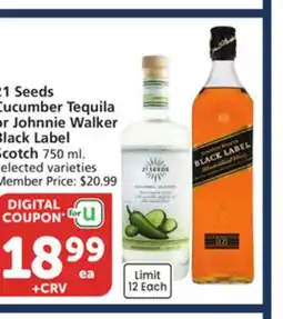 Albertsons 21 Seeds Cucumber Tequila or Johnnie Walker Black Label Scotch offer