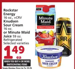 Albertsons Rockstar Energy 16 oz., + CRV Knudsen Sour Cream 16 oz. or Minute Maid Juice 59 oz offer