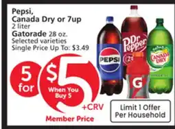 Albertsons Pepsi, Canada Dry or 7up 2 liter Gatorade 28 oz offer