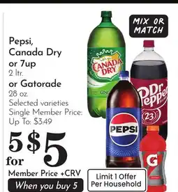 Pavilions Pepsi, Canada Dry or 7up 2 ltr. or Gatorade 28 oz offer