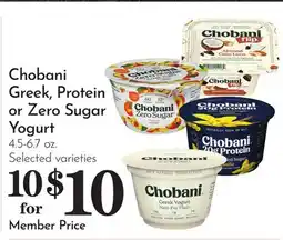 Pavilions Chobani Greek, Protein or Zero Sugar Yogurt offer