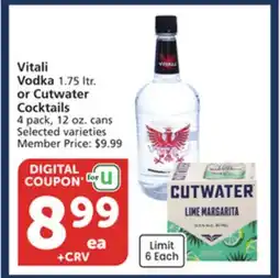 Vons Vitali Vodka 1.75 ltr. or Cutwater Cocktails 4 pack, 12 oz. cans offer