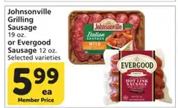 Vons Johnsonville Grilling Sausage 19 oz. or Evergood Sausage 12 oz offer