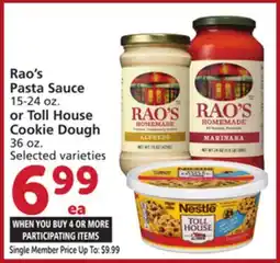 Vons Rao's Pasta Sauce 15-24 oz. or Toll House Cookie Dough 36 oz offer