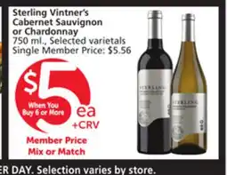 Vons Sterling Vintner's Cabernet Sauvignon or Chardonnay offer