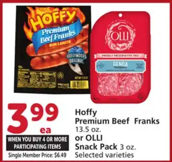 Vons Hoffy Premium Beef Franks 13.5 oz. or OLLI Snack Pack 3 oz offer