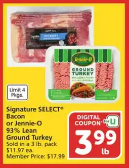 Vons Signature SELECT Bacon or Jennie-O 93% Lean Ground Turkey offer