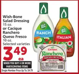 Vons Wish-Bone Salad Dressing 15 oz. or Cacique Ranchero Queso Fresco 10 oz offer