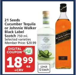 Vons 21 Seeds Cucumber Tequila or Johnnie Walker Black Label Scotch offer