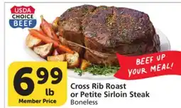 Vons Cross Rib Roast or Petite Sirloin Steak offer
