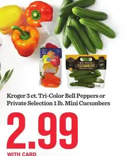 Mariano's Kroger 3 ct. Tri-Color Bell Peppers or Private Selection 1 lb. Mini Cucumbers offer
