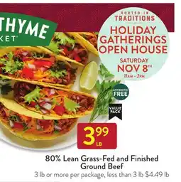Fresh Thyme 80% Lean Grass-Fed and Finished Ground Beef offer