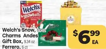 Tony’s Fresh Market Welch's Snow, 6.4 oz, Charms Andes Gift Box, 9.34 oz, Ferrero, 6ct offer