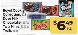 Tony’s Fresh Market Royal Cookie Collection, 10.6oz Dove Milk Chocolate, 8.87oz Twix Minis, 10.43oz Trolli, 10oz offer