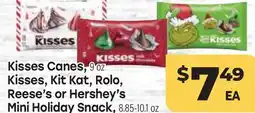 Tony’s Fresh Market Kisses Canes, 9oz Kisses, Kit Kat, Rolo, Reese's or Hershey's Mini Holiday Snack, 8.85-10.1oz offer