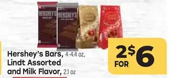 Tony’s Fresh Market Hershey's Bars, 4-4.4 oz, Lindt Assorted and Milk Flavor, 2.1 oz offer