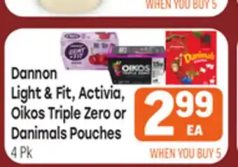 Tony’s Fresh Market Dannon Light & Fit, Activia, Oikos Triple Zero or Danimals Pouches offer