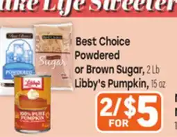 Tony’s Fresh Market Best Choice Powdered or Brown Sugar 2 Lb Libby's Pumpkin, 15 oz offer