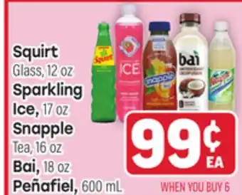 Tony’s Fresh Market Squirt Glass, 12oz Sparkling Ice, 17oz Snapple Tea, 16oz Bai, 18oz Peñafiel, 600mL offer