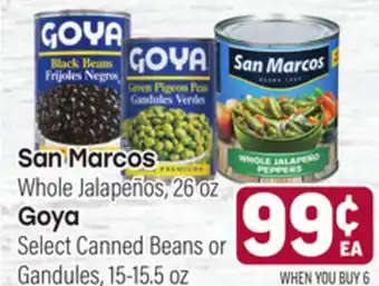 Tony’s Fresh Market San Marcos Whole Jalapeños, 26oz., Goya Select Canned Beans or Gandules, 15-15.5oz offer