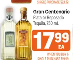 Tony’s Fresh Market Gran Centenario Plata or Reposado Tequila offer