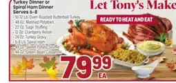 Tony’s Fresh Market Turkey Dinner or Spiral Ham Dinner Serves 6-8 offer
