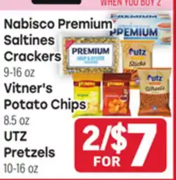 Tony’s Fresh Market Nabisco Premium Saltines Crackers 9-16 oz Vitner's Potato Chips 8.5 oz UTZ Pretzels 10-16 oz offer