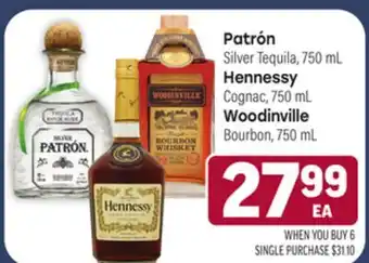 Tony’s Fresh Market Patrón Silver Tequila, 750mL Hennessy Cognac, 750mL Woodinville Bourbon, 750mL offer