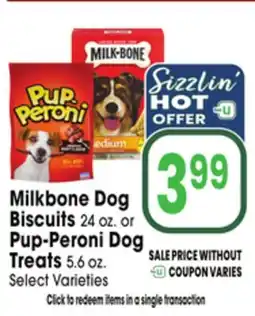 Jewel-Osco Milkbone Dog Biscuits 24 oz. or Pup-Peroni Dog Treats 5.6 oz offer