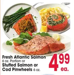 Jewel-Osco Fresh Atlantic Salmon 6 oz. Portion or Stuffed Salmon or Cod Pinwheels 6 oz offer