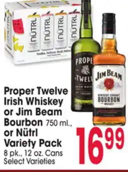 Jewel-Osco Proper Twelve Irish Whiskey or Jim Beam Bourbon 750 ml., or Nütrl Variety Pack offer