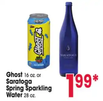 Jewel-Osco Ghost 16 oz or Saratoga Spring Sparkling Water 28 oz offer