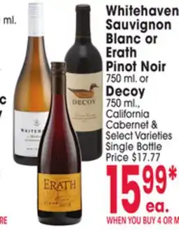 Jewel-Osco Whitehaven Sauvignon Blanc or Erath Pinot Noir 750 ml. or Decoy offer