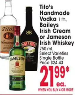 Jewel-Osco Tito's Handmade Vodka 1 ltr., Baileys Irish Cream or Jameson Irish Whiskey 750 ml offer