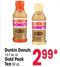 Jewel-Osco Dunkin Donuts 13.7 oz. or Gold Peak Tea 59 oz offer