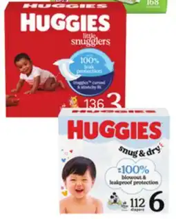 Jewel-Osco Huggies Snug & Dry, Little Movers or Snugglers Huge Diapers & 3X Baby Wipes offer