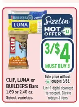 Jewel-Osco CLIF, LUNA or BUILDERS Bars offer