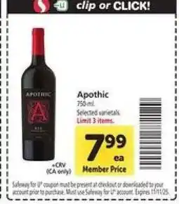 Safeway Apothic offer