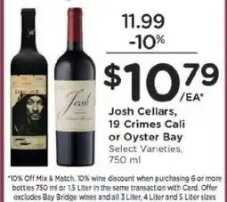 Kroger Josh Cellars, 19 Crimes Cali or Oyster Bay offer