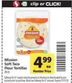 Safeway Mission Soft Taco Flour Tortillas offer