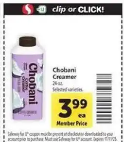 Safeway Chobani Creamer offer