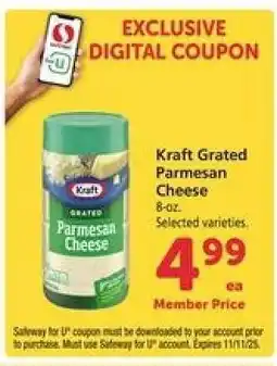Safeway Kraft Grated Parmesan Cheese offer
