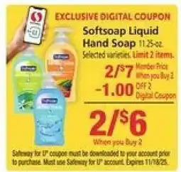 Safeway Softsoap Liquid Hand Soap offer