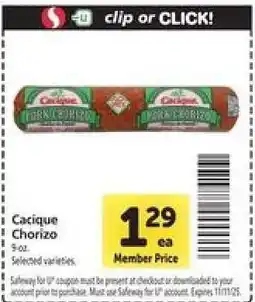 Safeway Cacique Chorizo offer