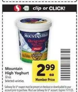 Safeway Mountain High Yoghurt offer