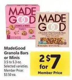 Safeway MadeGood Granola Bars or Minis offer